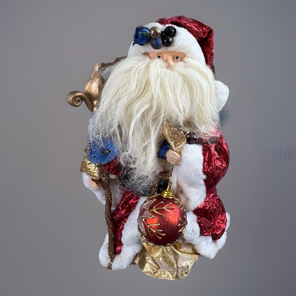 VTG Y2K Santa Claus Christmas Figure or Tree Topper 12 Ornament Gold Staff 90s